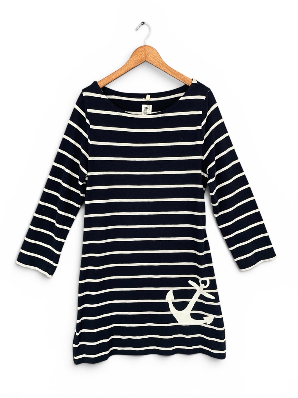 J.Crew Nautical Striped Anchor Dress Navy & White 100% Cotton Size Large